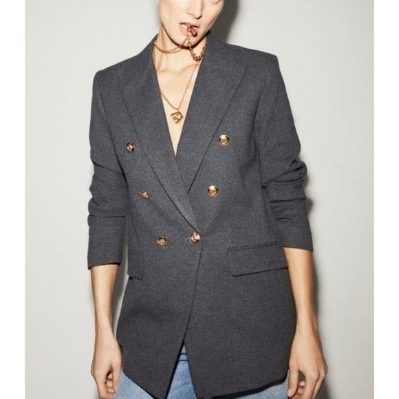 Zara Jackets & Blazers - Zara Women's Charcoal Blazer with Gold Accents